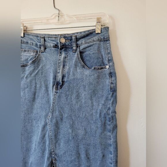 Midi Length Denim Jean Skirt Below Knee Modest Teacher American Y2K 90s Medium - Picture 3 of 9